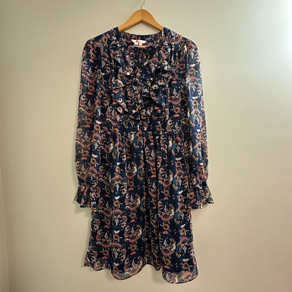Boden Blue Floral Ruffle Dress